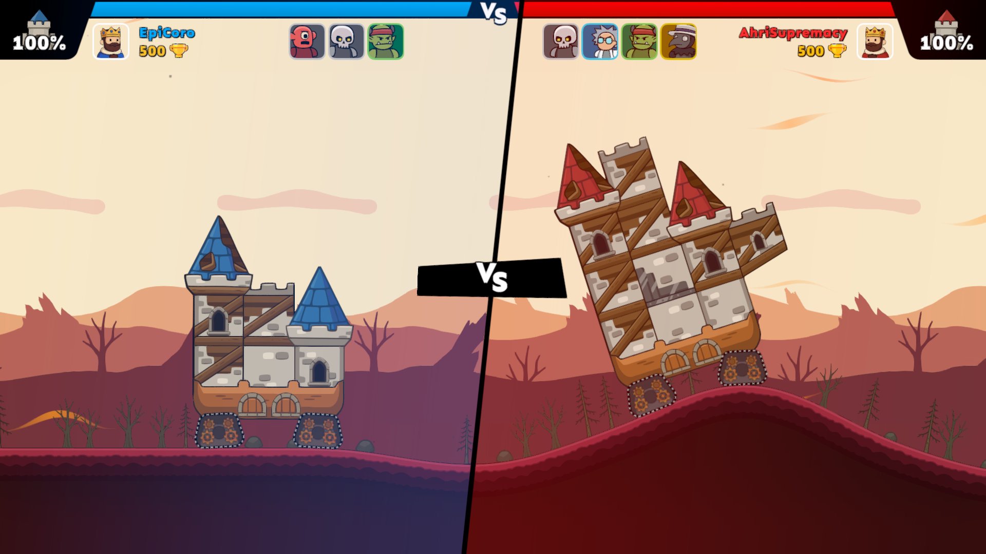 Битва двух замков в Castle Busters — вид поля перед стартом дуэли